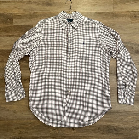 (SOLD) Ralph Lauren Men’s L Plaid Red Navy Button down Long sleeve - Picture 1 of 7